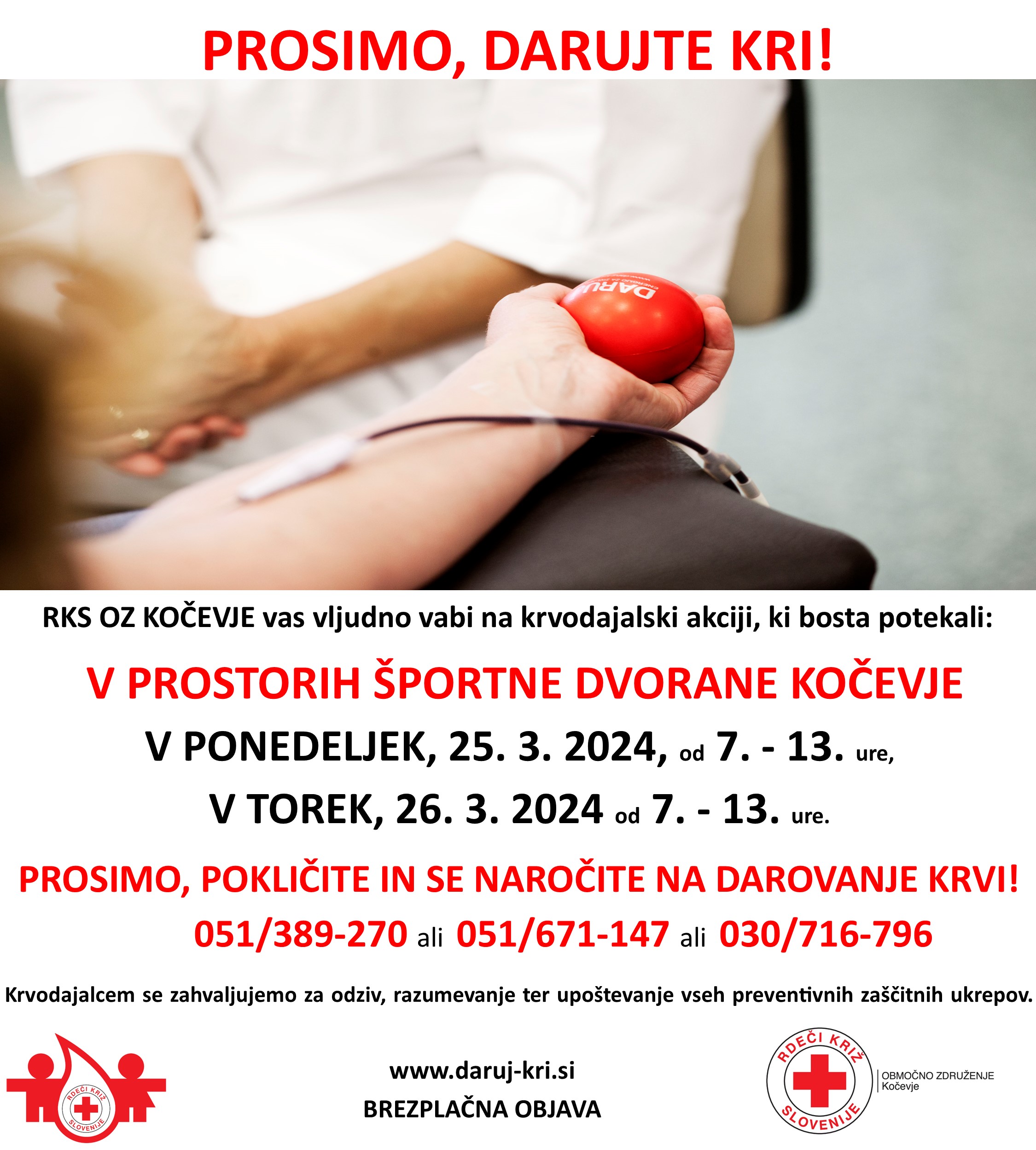 KA KOČEVJE PON 25 IN 26  MAREC 2024 V PROSTORIH ŠPORTNE DVORANE